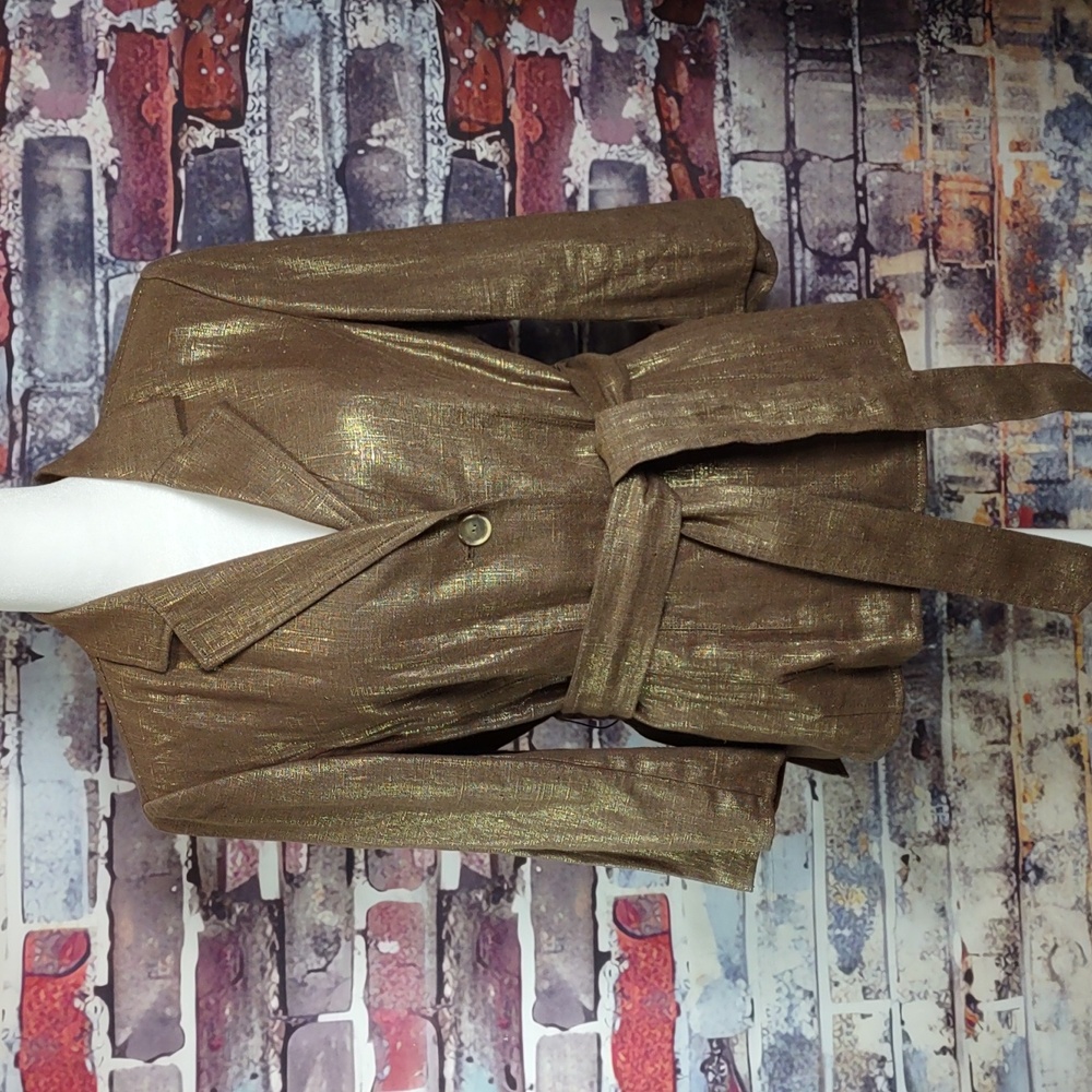 Dana Buchman Petite Brown Linen Jacket w/Gold Lurex
